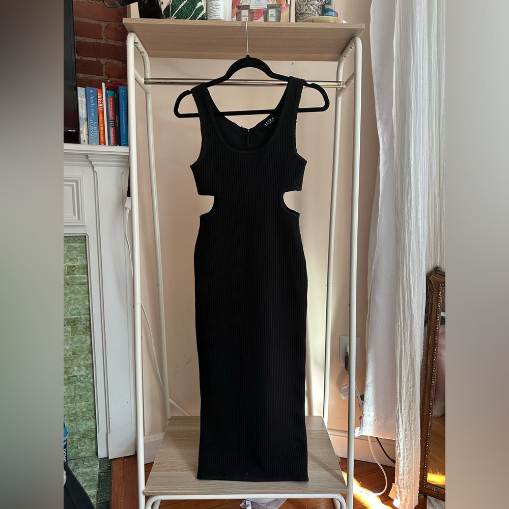 Akira black ribbed dress w cutouts size s